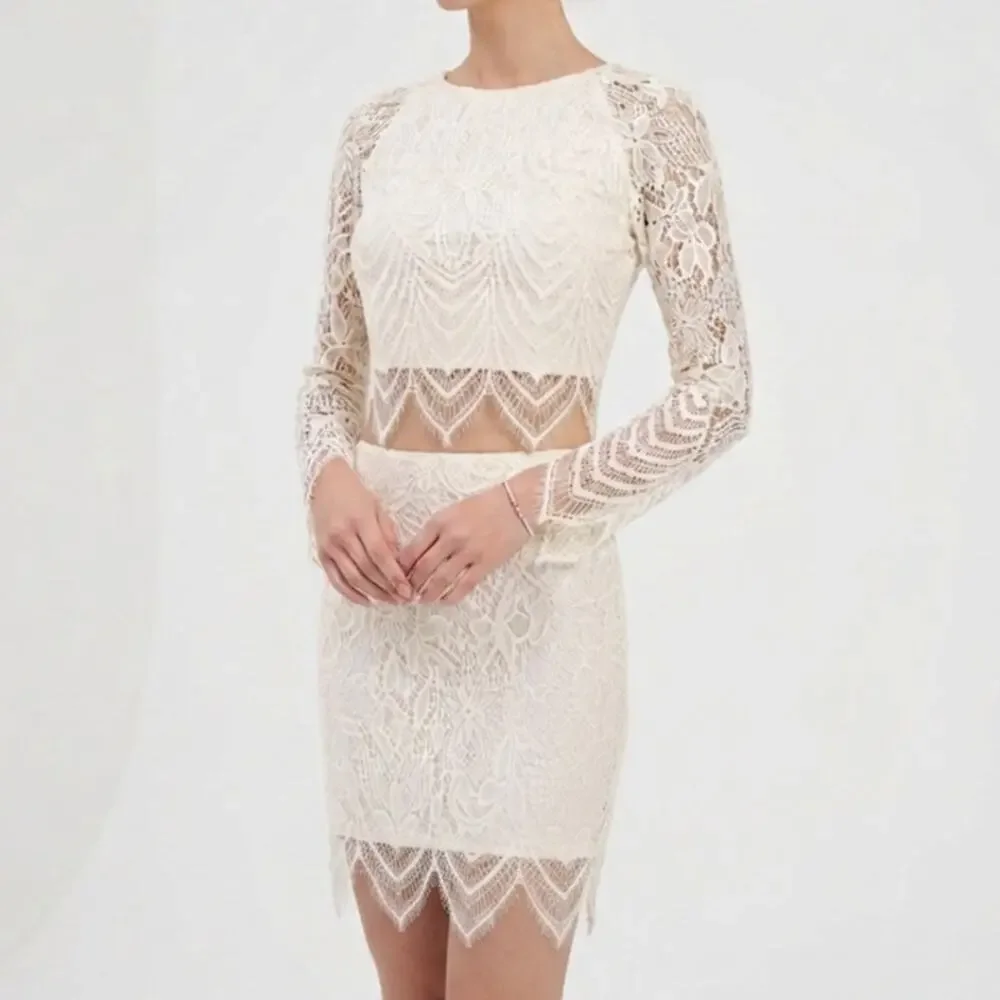 Danity Ivory Lace Two Piece Set Crop Top Skirt Boho Size Small